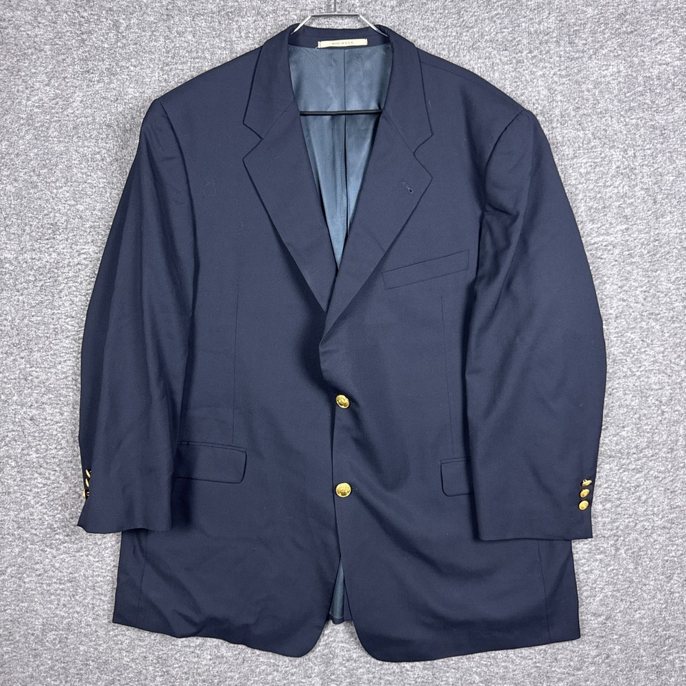 Burberry Blazer 50R Mens Navy Blue 100% Wool Gold Button Big & Tall Sport Coat